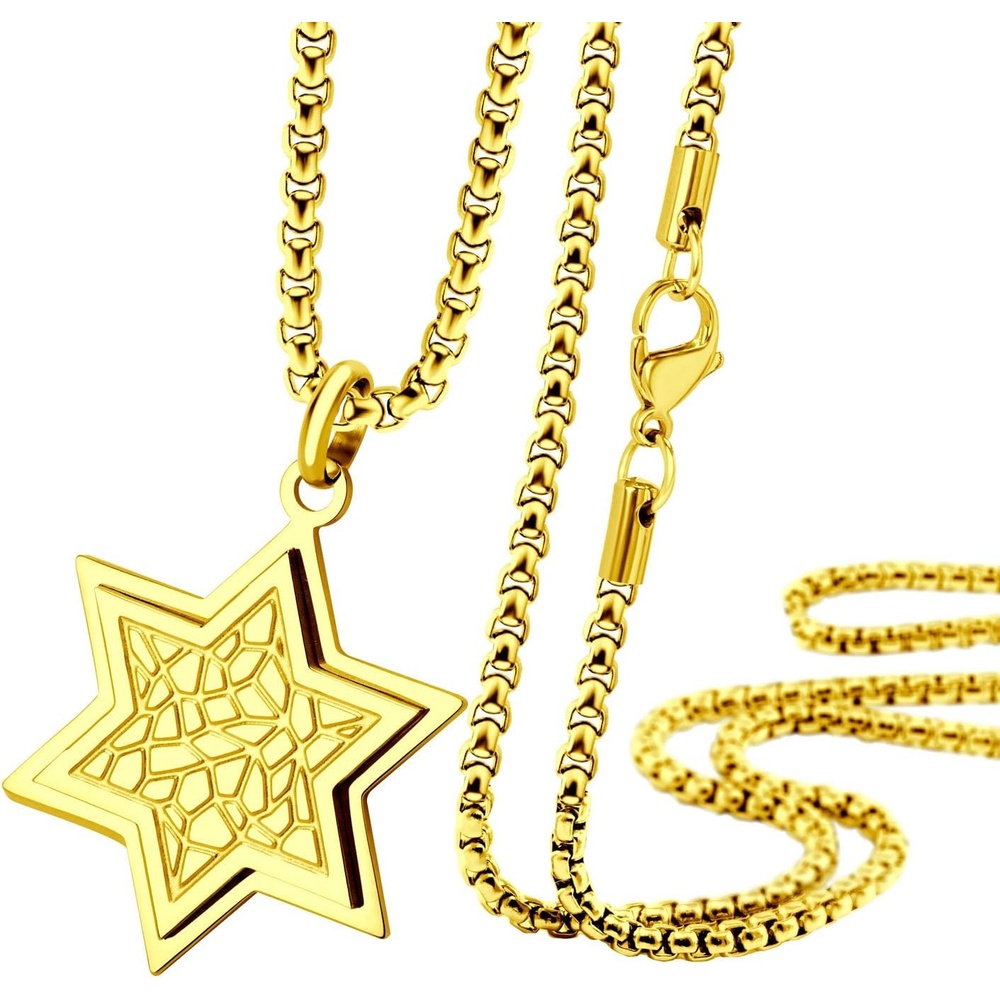 image:image555Jewelry Stainless Steel Patterned Star of David Necklace for Men amp Women 1624 Inch Box ChainGold