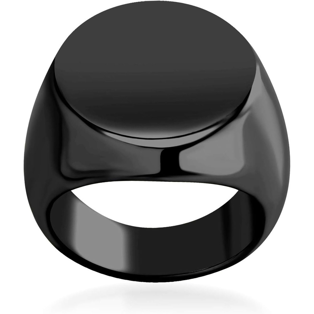 image:image555Jewelry Stainless Steel Solid Plain High Polish Round Signet Ring for MenBlack