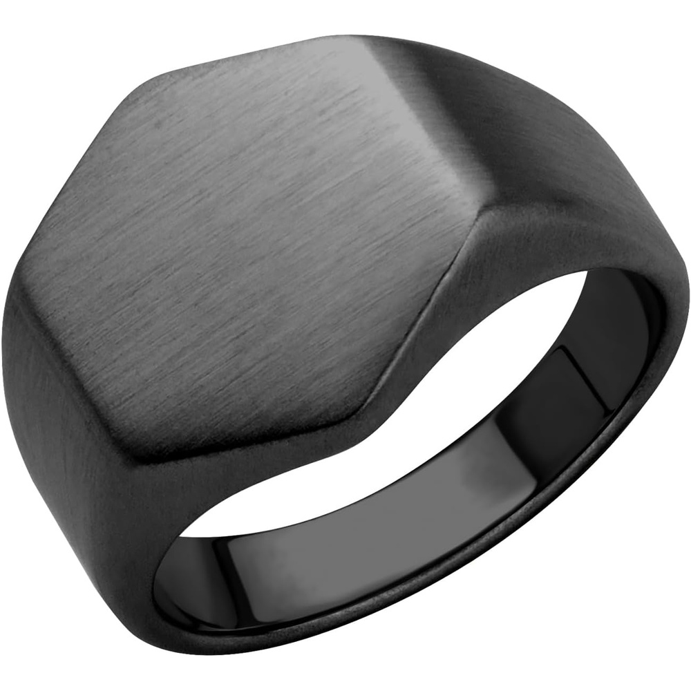 image:image555Jewelry Stainless Steel Solid Plain High Polish Round Signet Ring for MenHexagon Black