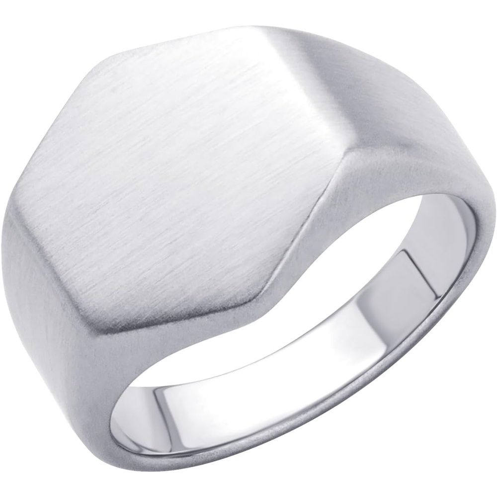 image:image555Jewelry Stainless Steel Solid Plain High Polish Round Signet Ring for MenHexagon Silver