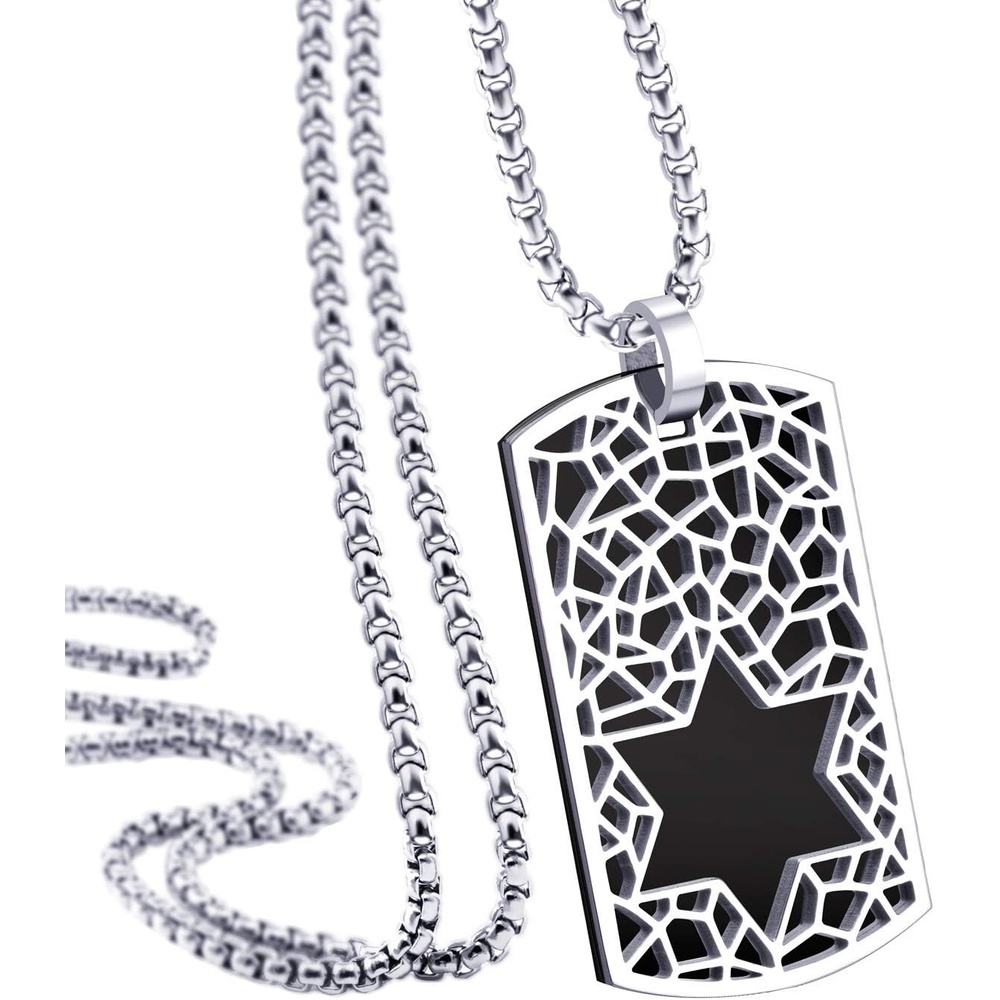 image:image555Jewelry Stainless Steel Star of David Dog Tag Necklace for Men amp Women 1624 Inch Box ChainBlack