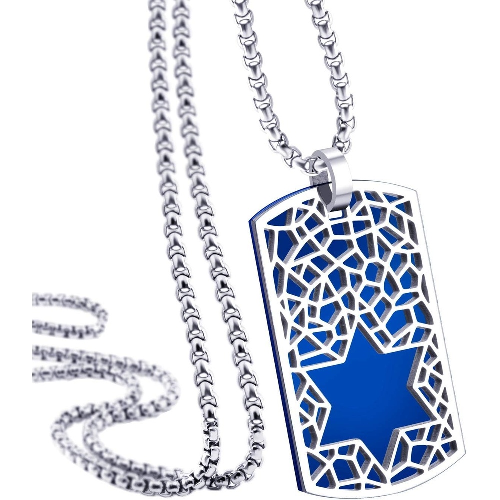 image:image555Jewelry Stainless Steel Star of David Dog Tag Necklace for Men amp Women 1624 Inch Box ChainBlue