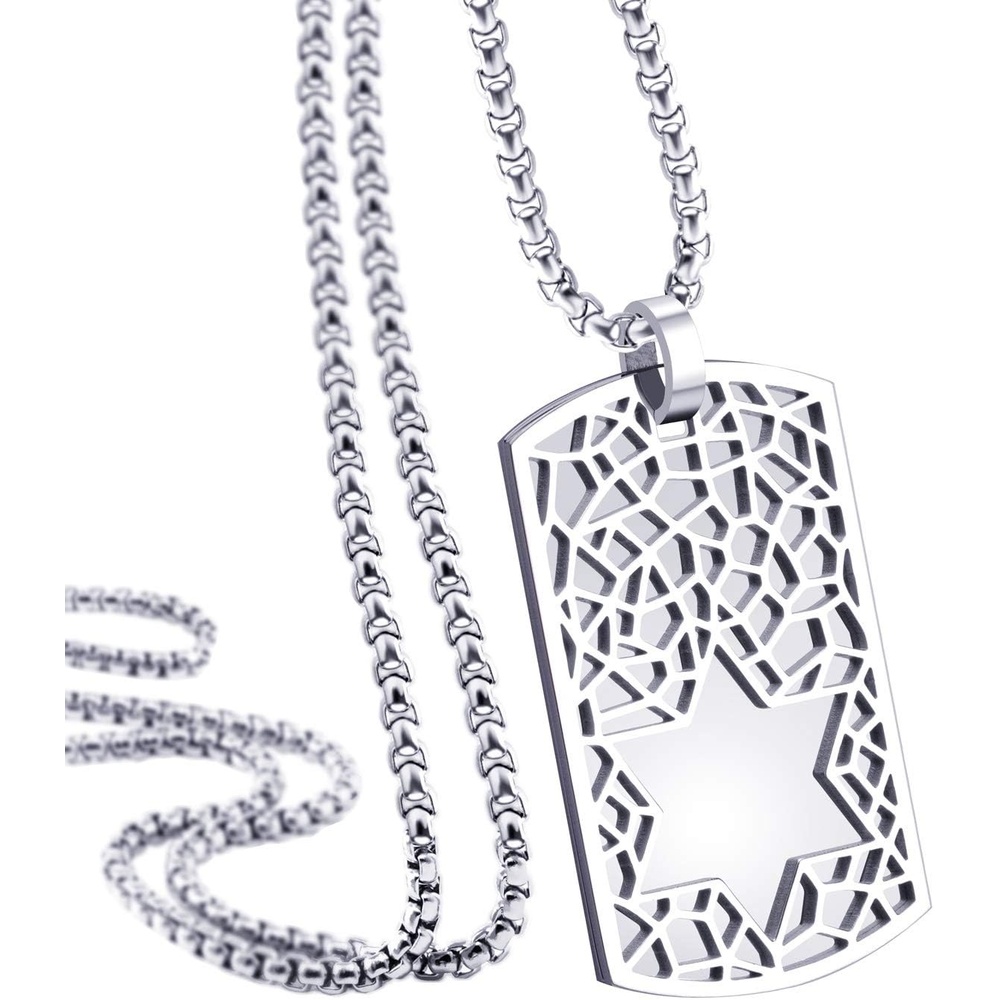 image:image555Jewelry Stainless Steel Star of David Dog Tag Necklace for Men amp Women 1624 Inch Box ChainSilver