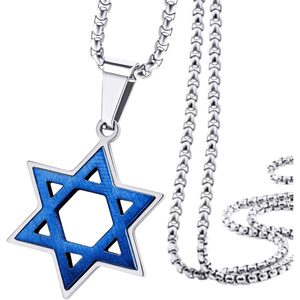 image:image555Jewelry Stainless Steel Star of David Necklace for Men amp Women 1624 Inch Box ChainSilver Blue