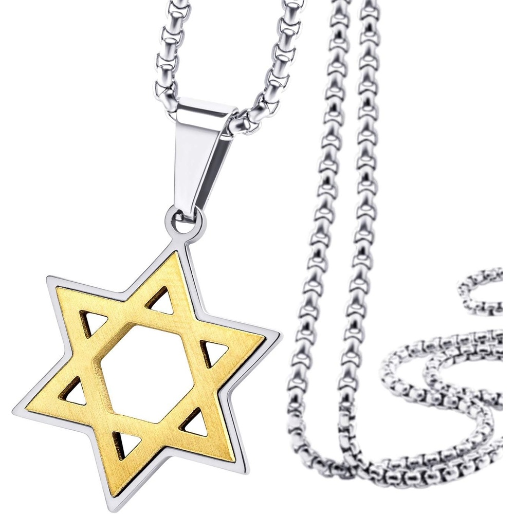 image:image555Jewelry Stainless Steel Star of David Necklace for Men amp Women 1624 Inch Box ChainSilver Gold