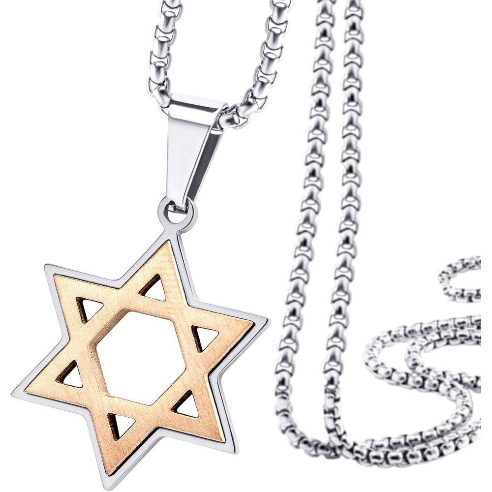 image:image555Jewelry Stainless Steel Star of David Necklace for Men amp Women 1624 Inch Box ChainSilver Rose Gold