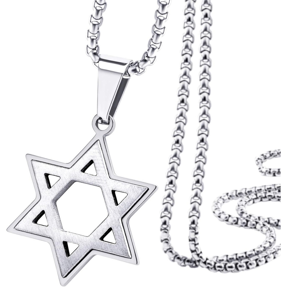image:image555Jewelry Stainless Steel Star of David Necklace for Men amp Women 1624 Inch Box ChainSilver