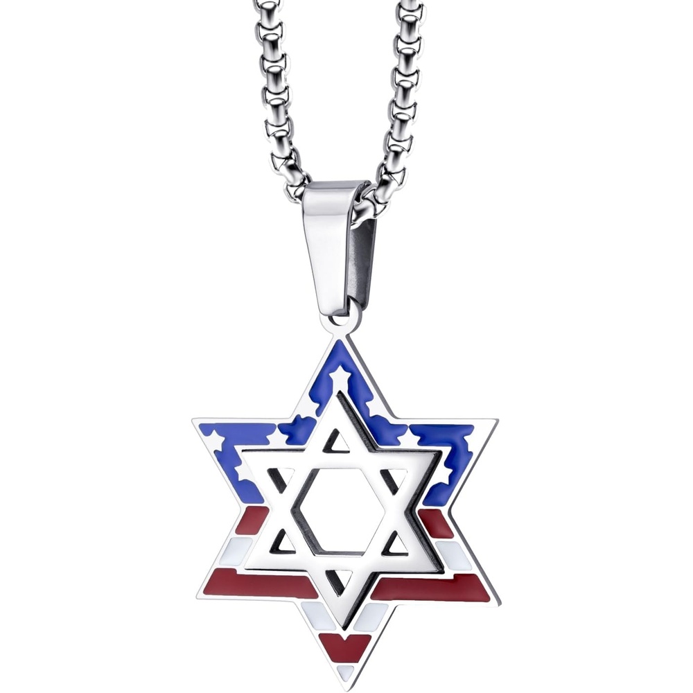 image:image555Jewelry Stainless Steel Star of David amp US Flag Necklace Pendant 1624 Box ChainSilver Style 4