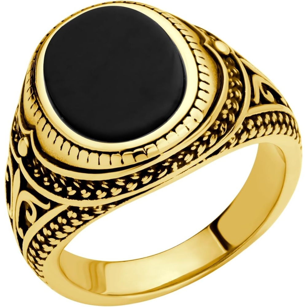 image:image555Jewelry Stainless Steel Vintage Celtic Signet Onyx Stone Ring for MenGoldOnyx