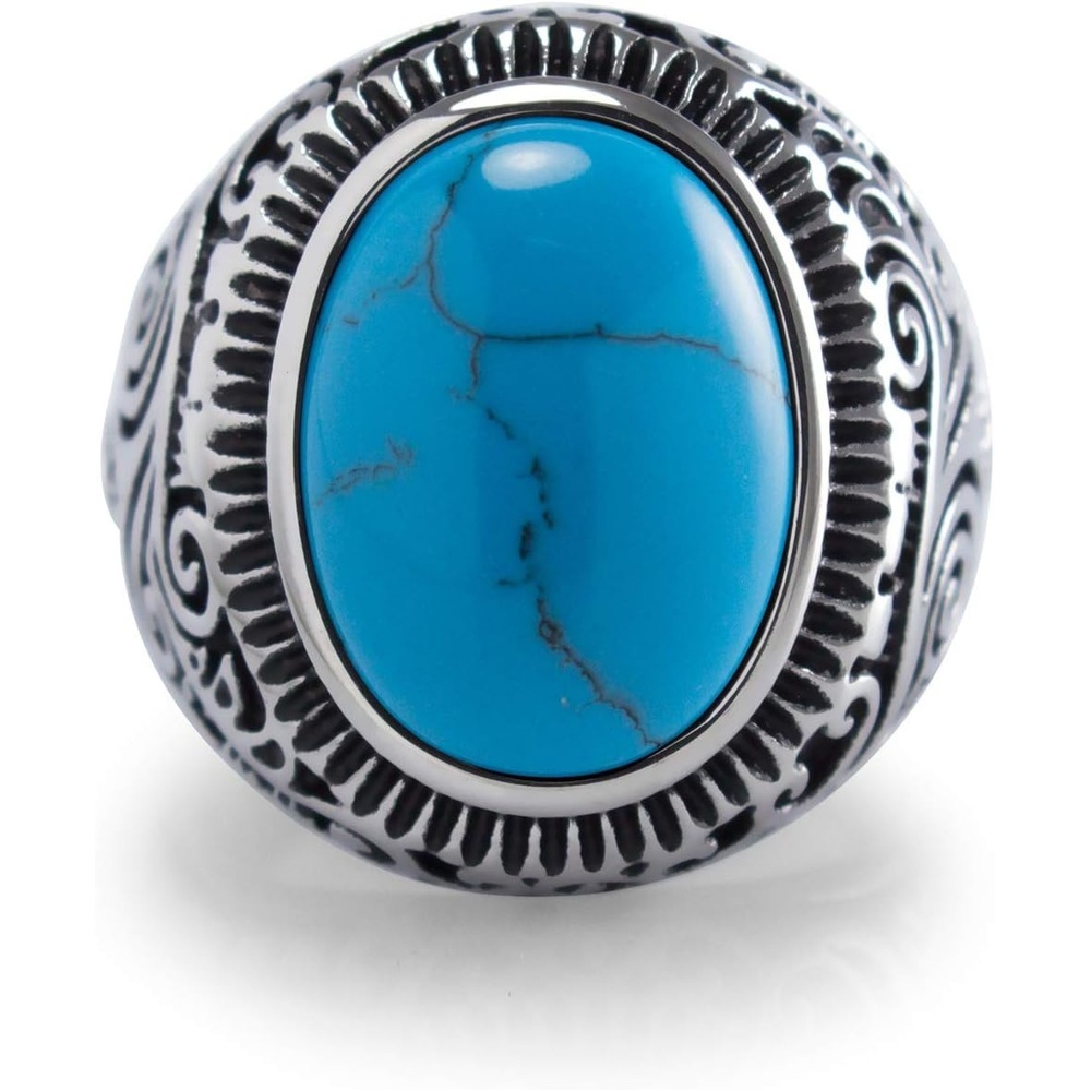 image:image555Jewelry Stainless Steel Vintage Celtic Signet Turquoise Stone Ring for MenTurquoise Style 1