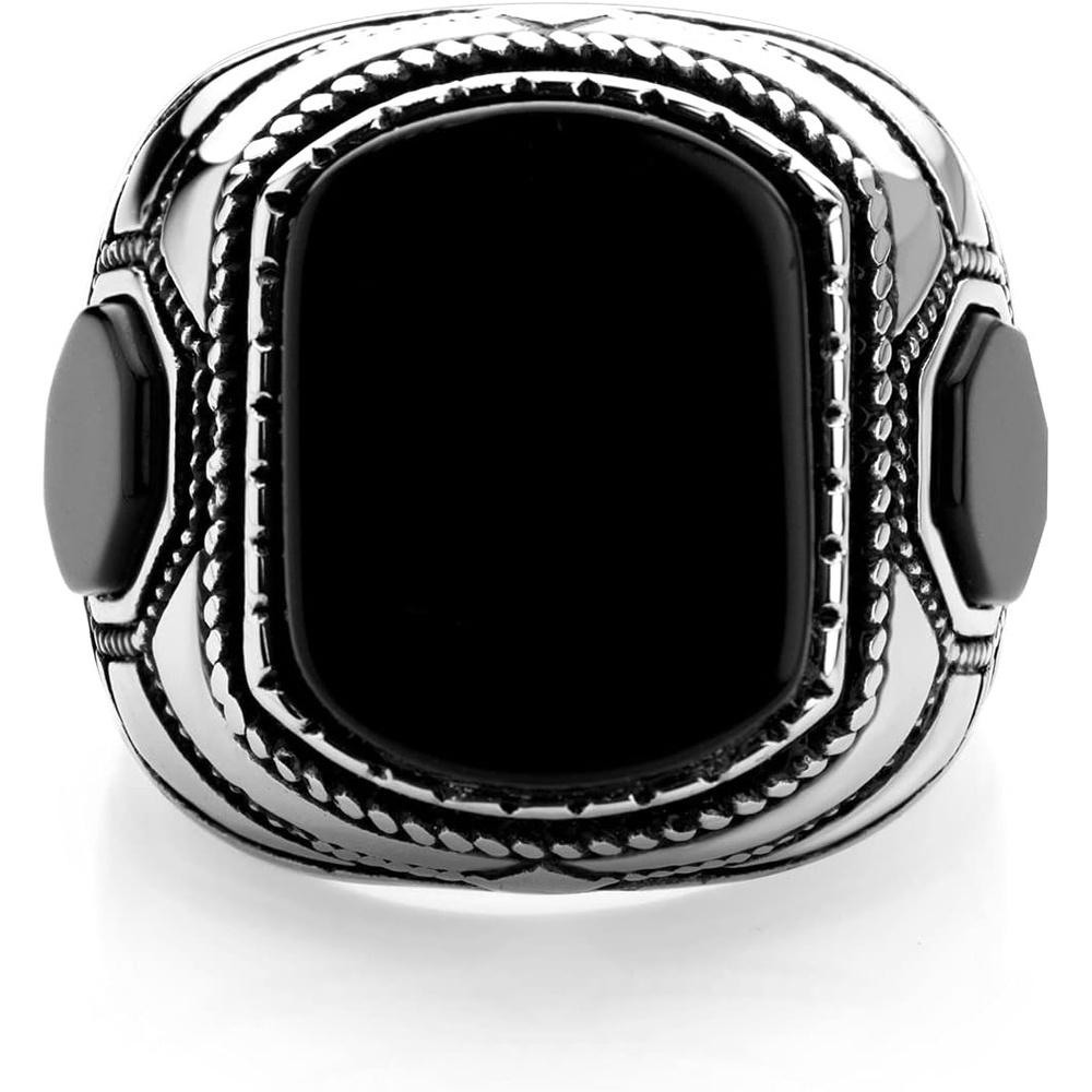 image:image555Jewelry Stainless Steel Vintage Celtic Signet TurquoiseOnyx Stone Ring for MenOnyx