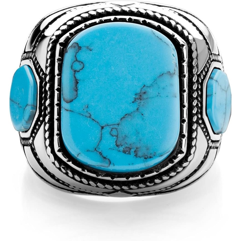 image:image555Jewelry Stainless Steel Vintage Celtic Signet TurquoiseOnyx Stone Ring for MenTurquoise