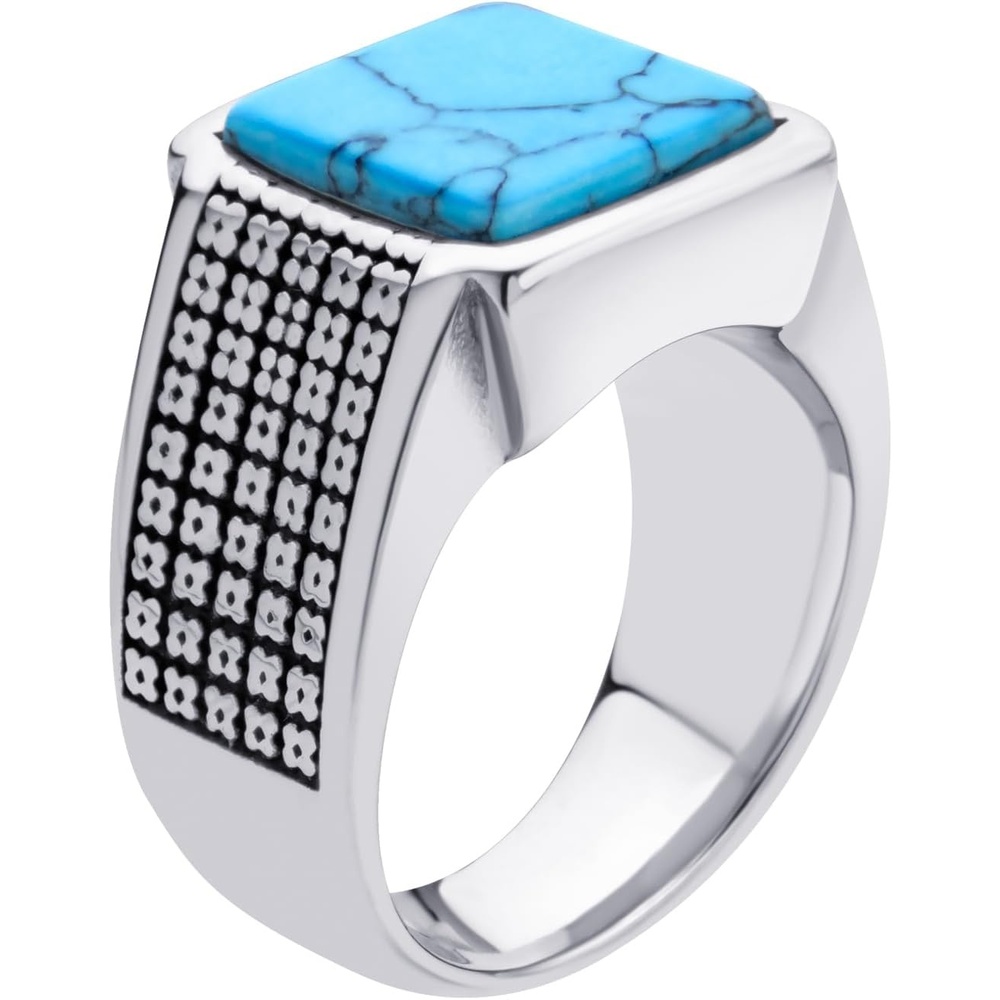 image:image555Jewelry Stainless Steel Vintage Celtic Signet TurquoiseOnyx Stone Ring for MenTurquoise Style 3