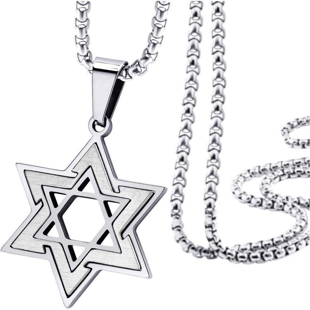 image:image555Jewelry Star of David Necklace for Men 2 Tone Stainless Steel Jewish Star Necklace with 1624 Inch Box Chain Star of David PendantSilver