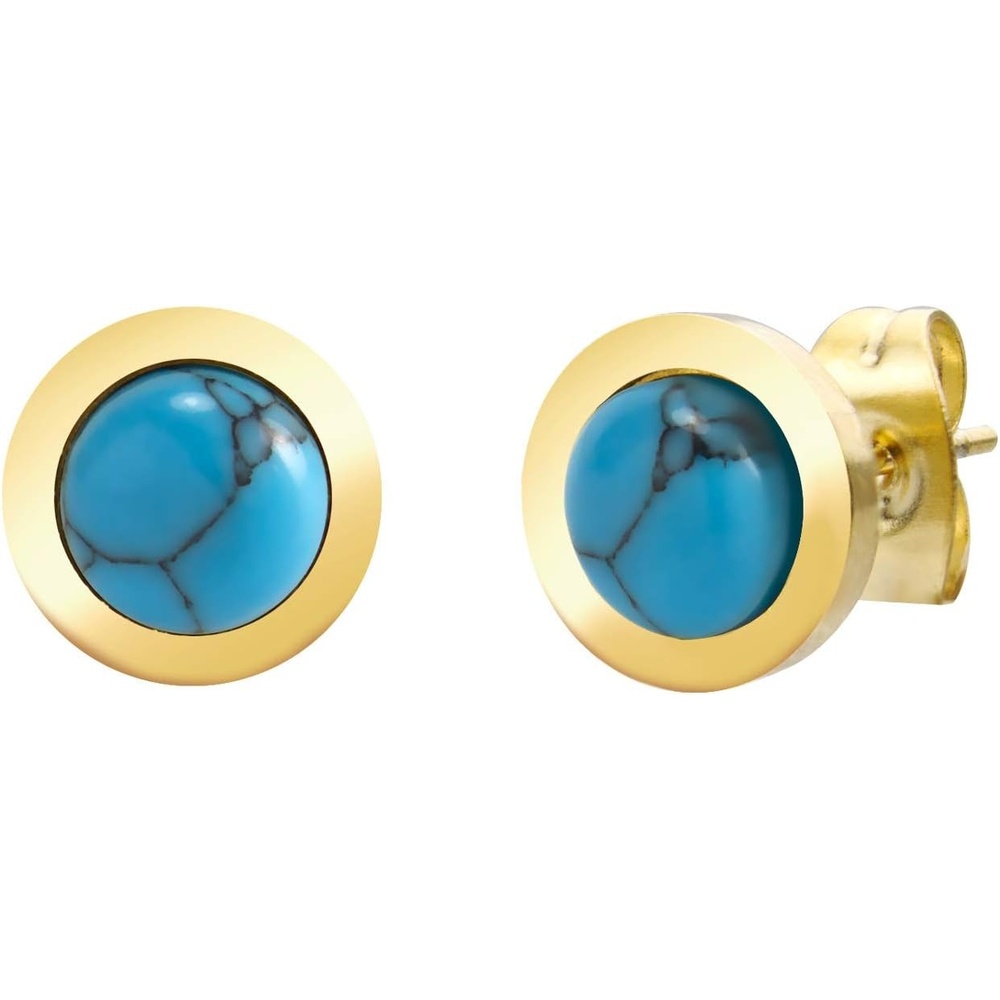 image:image555Jewelry Womens Pair Round Circle Solitaire Cubic Zirconia Bezel Stud EarringsGold Turquoise