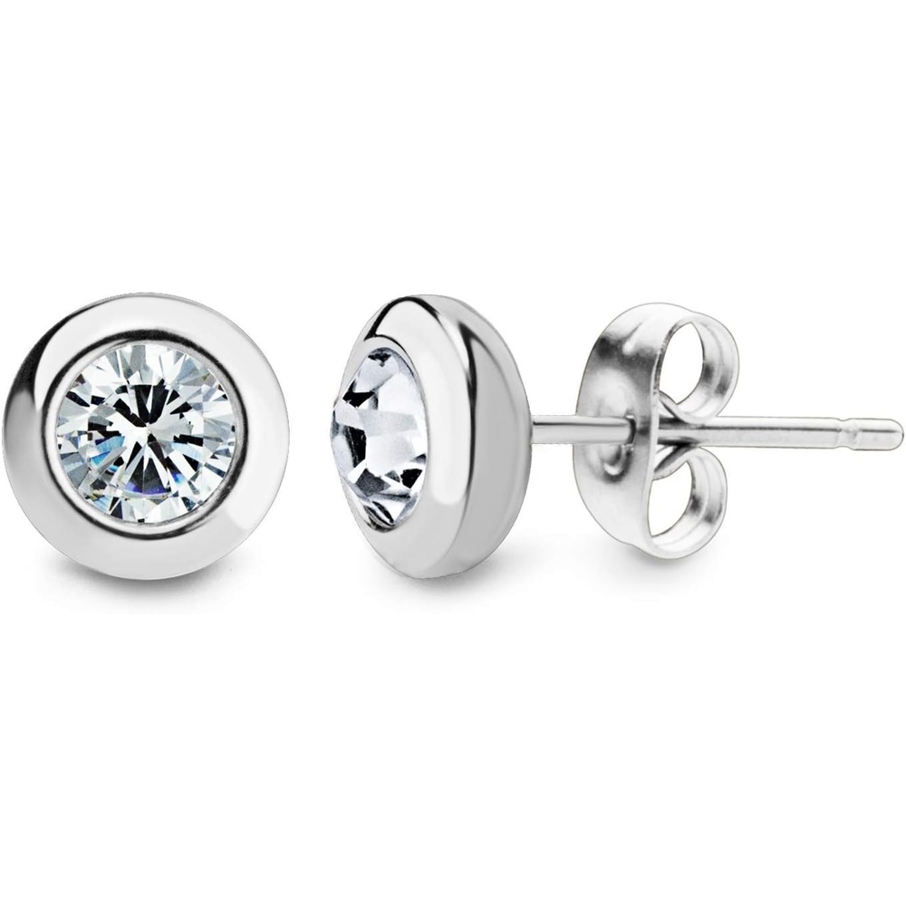 image:image555Jewelry Womens Pair Round Circle Solitaire Cubic Zirconia Bezel Stud EarringsSilver White Cubic Zirconia