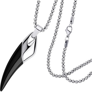 image:image555Jewelry 2 Tone Stainless Steel Horn Necklace for Men 1624 Inch Box ChainSilverBlack