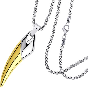 image:image555Jewelry 2 Tone Stainless Steel Horn Necklace for Men 1624 Inch Box ChainSilverGold