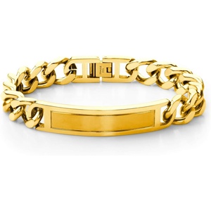 image:image555Jewelry Mens Stainless Steel Bar Plate Tag Cuban Link Curb Chain BraceletYellow Gold