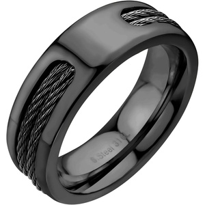 image:image555Jewelry Stainless Steel Double Twisted Cable Rows Inlay Ring Wedding Band for MenBlack