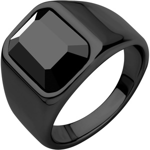image:image555Jewelry Stainless Steel High Polish Plain Oval Black Onyx Signet Ring for MenBlack  Black CZ