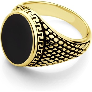 image:image555Jewelry Stainless Steel High Polish Plain Oval Black Onyx Signet Ring for MenGold  Vintage