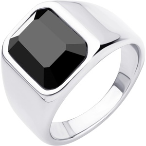 image:image555Jewelry Stainless Steel High Polish Plain Oval Black Onyx Signet Ring for MenSilver  Black CZ