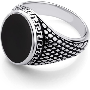 image:image555Jewelry Stainless Steel High Polish Plain Oval Black Onyx Signet Ring for MenSilver  Vintage