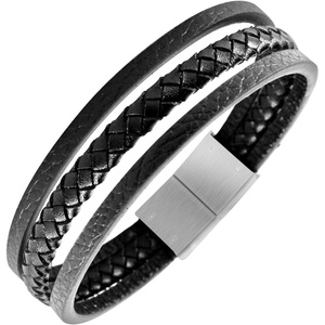 image:image555Jewelry Stainless Steel Magnetic Clasp Braided Black Leather Bracelet for MenSilver