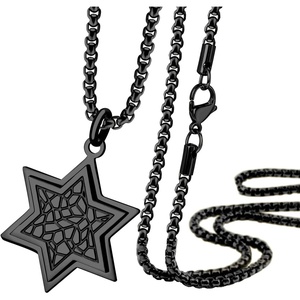 image:image555Jewelry Stainless Steel Patterned Star of David Necklace for Men amp Women 1624 Inch Box ChainBlack