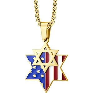 image:image555Jewelry Stainless Steel Star of David amp US Flag Necklace Pendant 1624 Box ChainGold  Style 3