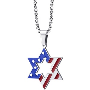 image:image555Jewelry Stainless Steel Star of David amp US Flag Necklace Pendant 1624 Box ChainSilver  Style 1