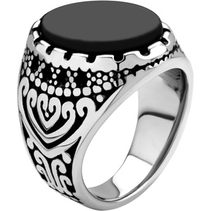image:image555Jewelry Stainless Steel Vintage Celtic Signet TurquoiseOnyx Stone Ring for MenOnyx Style 2