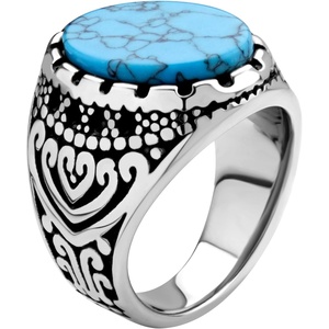 image:image555Jewelry Stainless Steel Vintage Celtic Signet TurquoiseOnyx Stone Ring for MenTurquoise Style 2