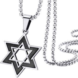 image:image555Jewelry Star of David Necklace for Men 2 Tone Stainless Steel Jewish Star  Necklace with 1624 Inch Box Chain  Star of David PendantSilver  Black