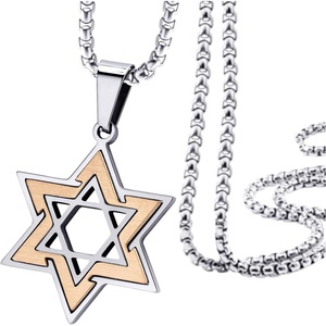 image:image555Jewelry Star of David Necklace for Men 2 Tone Stainless Steel Jewish Star  Necklace with 1624 Inch Box Chain  Star of David PendantSilver  Rose Gold