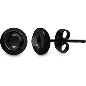 image:image555Jewelry Womens Pair Round Circle Solitaire Cubic Zirconia Bezel Stud EarringsBlack  Black Cubic Zirconia