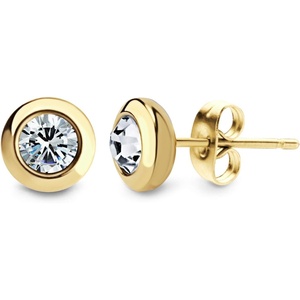 image:image555Jewelry Womens Pair Round Circle Solitaire Cubic Zirconia Bezel Stud EarringsGold  White Cubic Zirconia