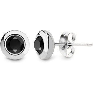 image:image555Jewelry Womens Pair Round Circle Solitaire Cubic Zirconia Bezel Stud EarringsSilver  Black Cubic Zirconia