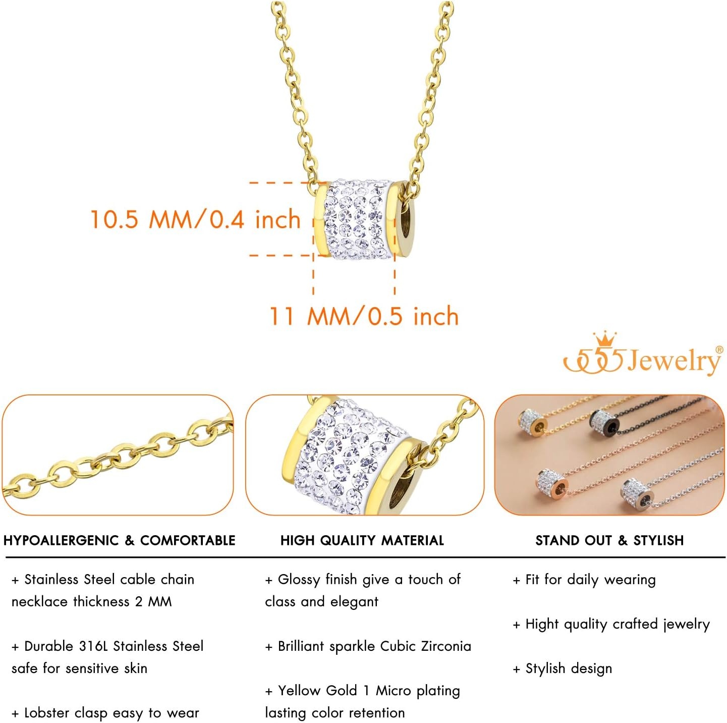 image:image555Jewelry Stainless Steel CZ Sliding Floating Bead Necklace for Women amp LadiesGold
