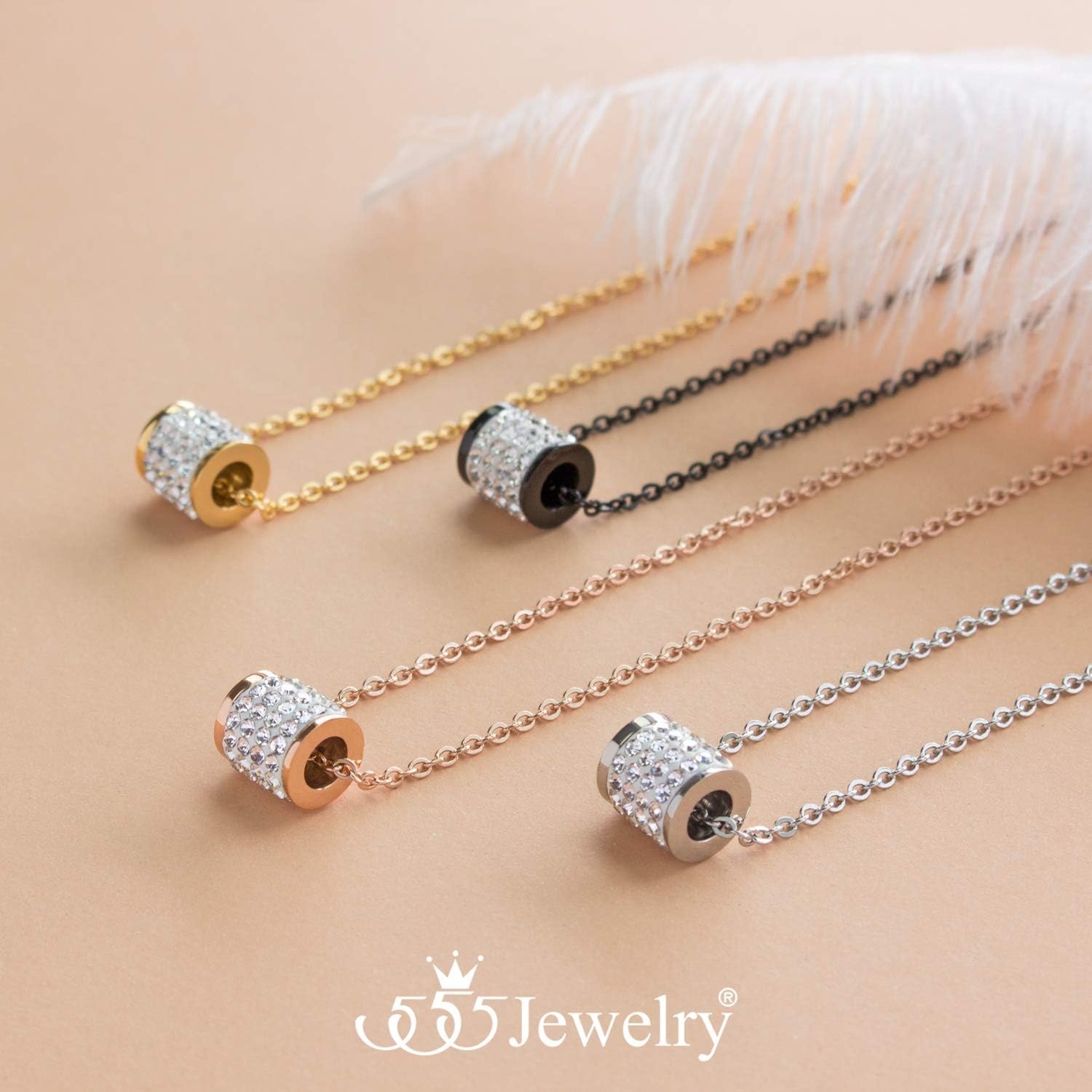 image:image555Jewelry Stainless Steel CZ Sliding Floating Bead Necklace for Women amp LadiesGold