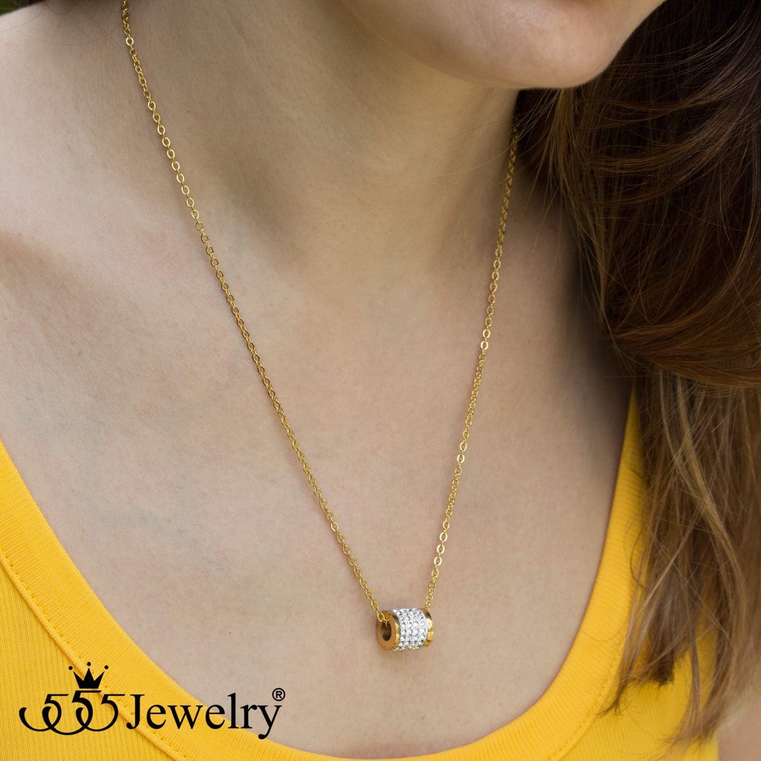 image:image555Jewelry Stainless Steel CZ Sliding Floating Bead Necklace for Women amp LadiesGold