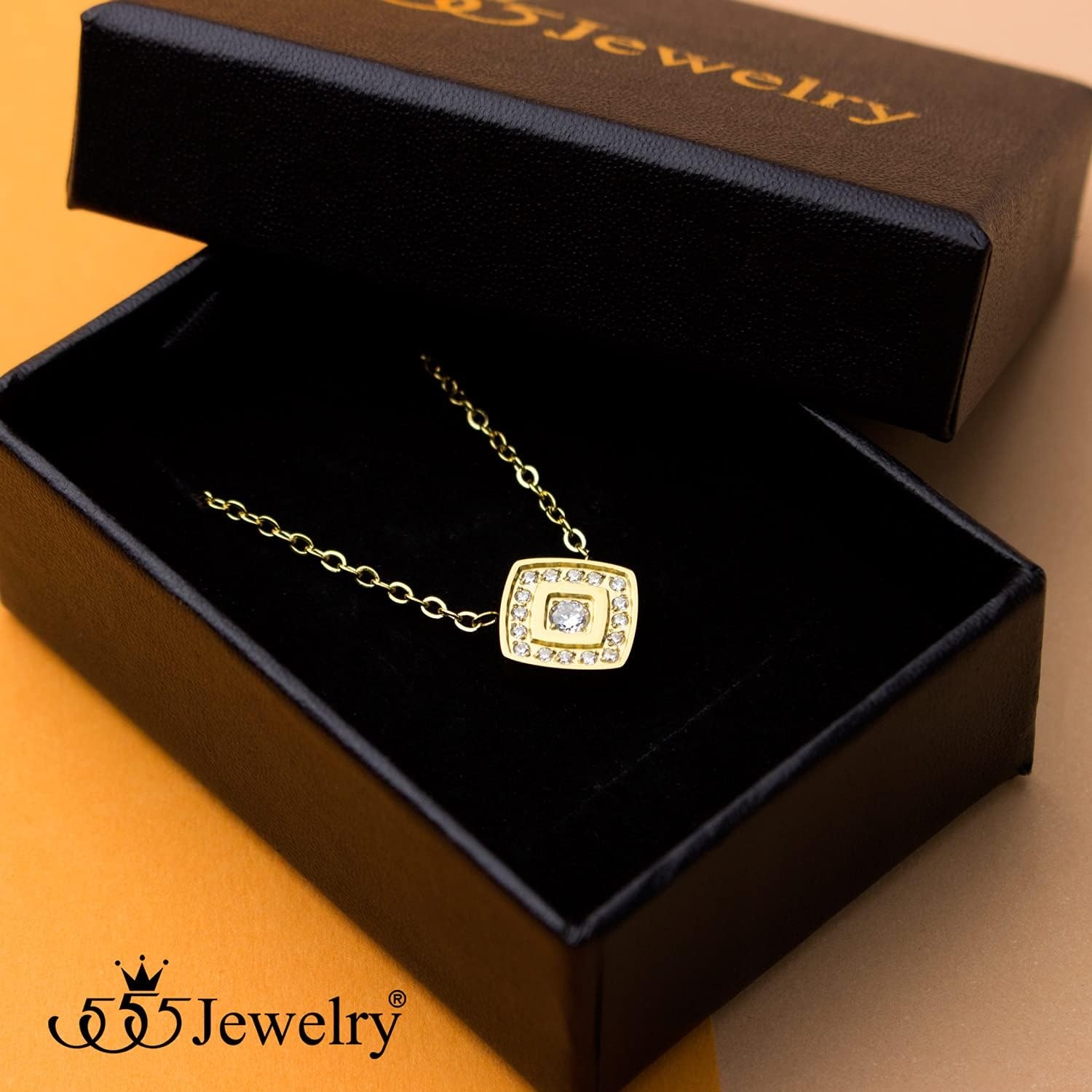 image:image555Jewelry Stainless Steel Elegant Rounded Rhombus Button CZ Necklace for WomenGold