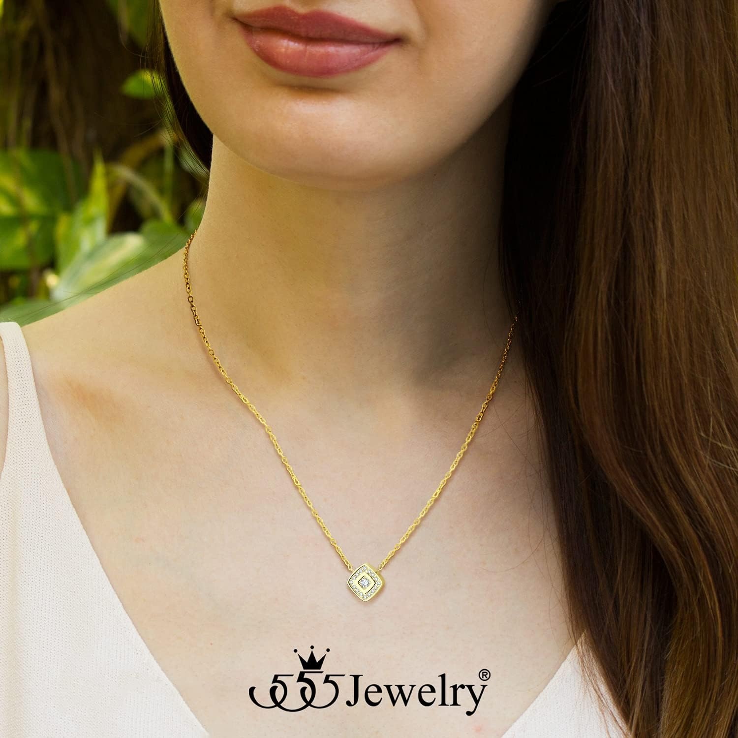 image:image555Jewelry Stainless Steel Elegant Rounded Rhombus Button CZ Necklace for WomenGold