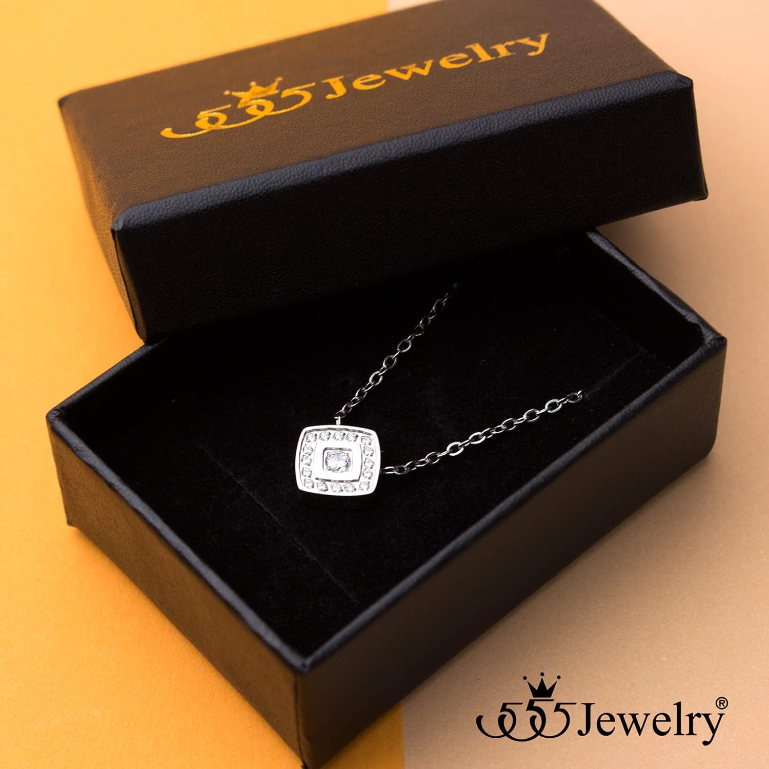 image:image555Jewelry Stainless Steel Elegant Rounded Rhombus Button CZ Necklace for WomenSilver