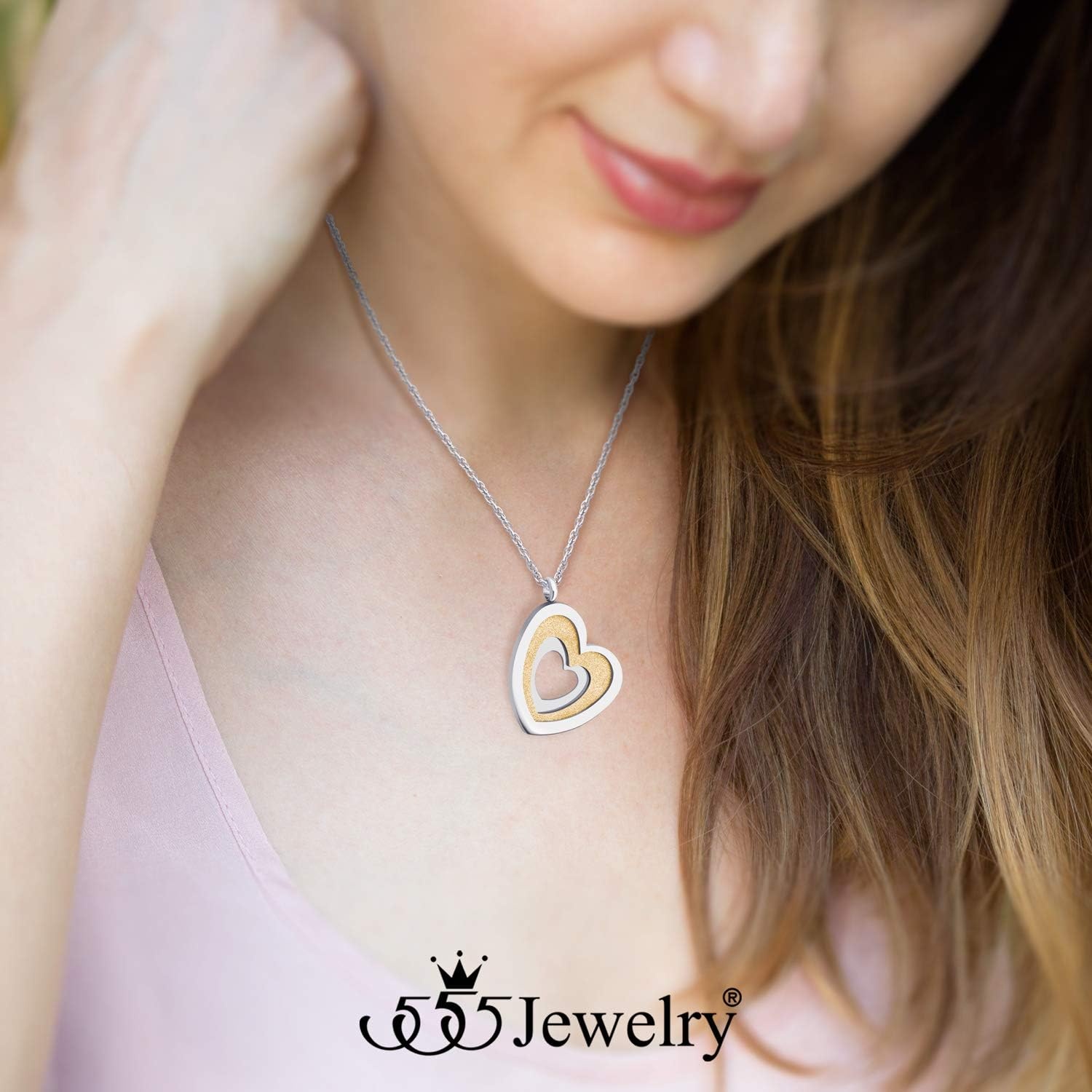 image:image555Jewelry Stainless Steel Glittering Unique Layered Heart Necklace for Women amp LadiesSilver Gold