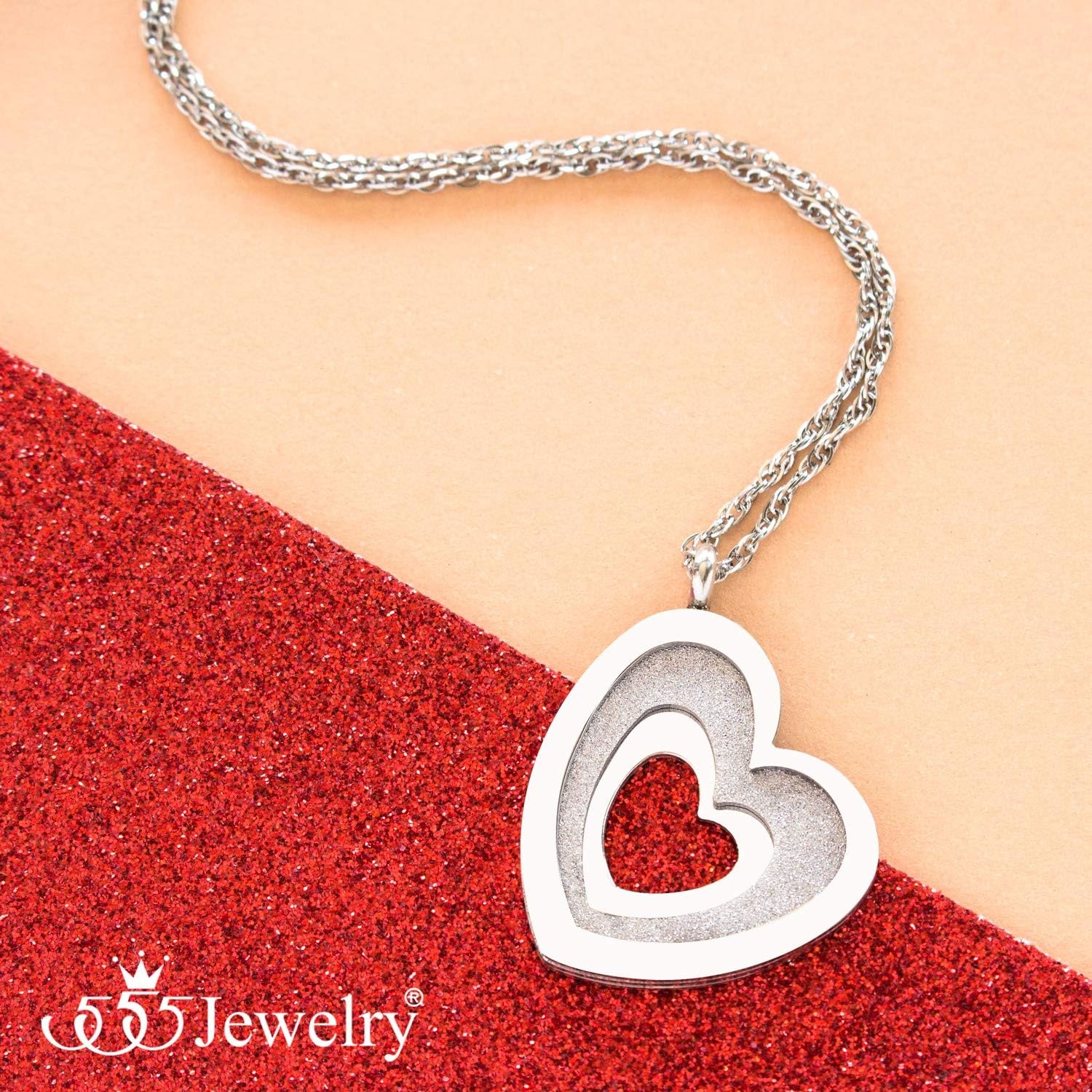 image:image555Jewelry Stainless Steel Glittering Unique Layered Heart Necklace for Women amp LadiesSilver