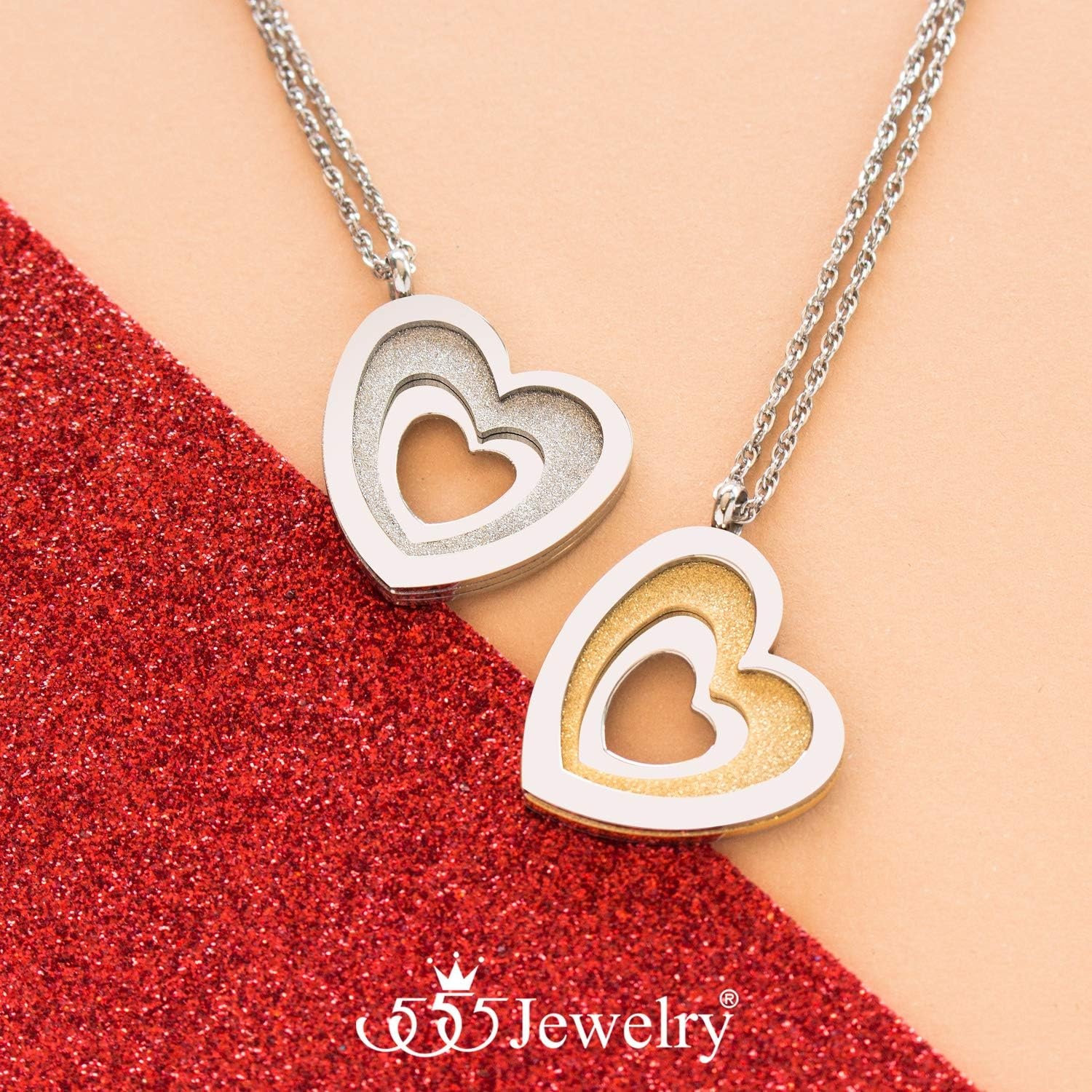 image:image555Jewelry Stainless Steel Glittering Unique Layered Heart Necklace for Women amp LadiesSilver
