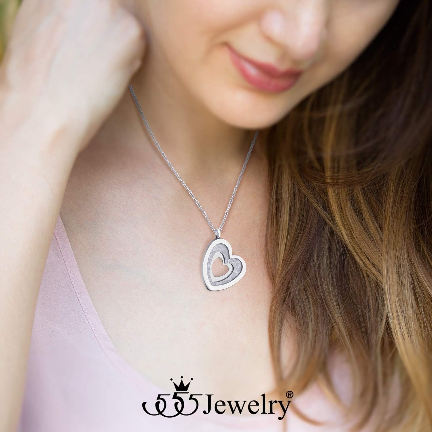 image:image555Jewelry Stainless Steel Glittering Unique Layered Heart Necklace for Women amp LadiesSilver