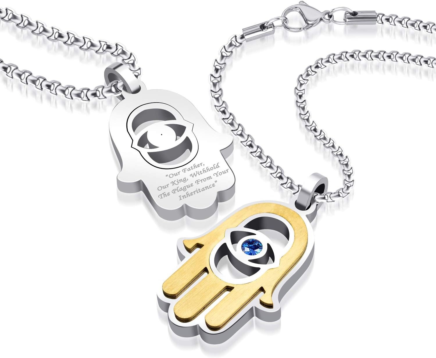 image:image555Jewelry Stainless Steel Hamsa Necklace Hand of Fatima Evil Eye CZ Pendant 1620 ChainSilver Gold Blue CZ